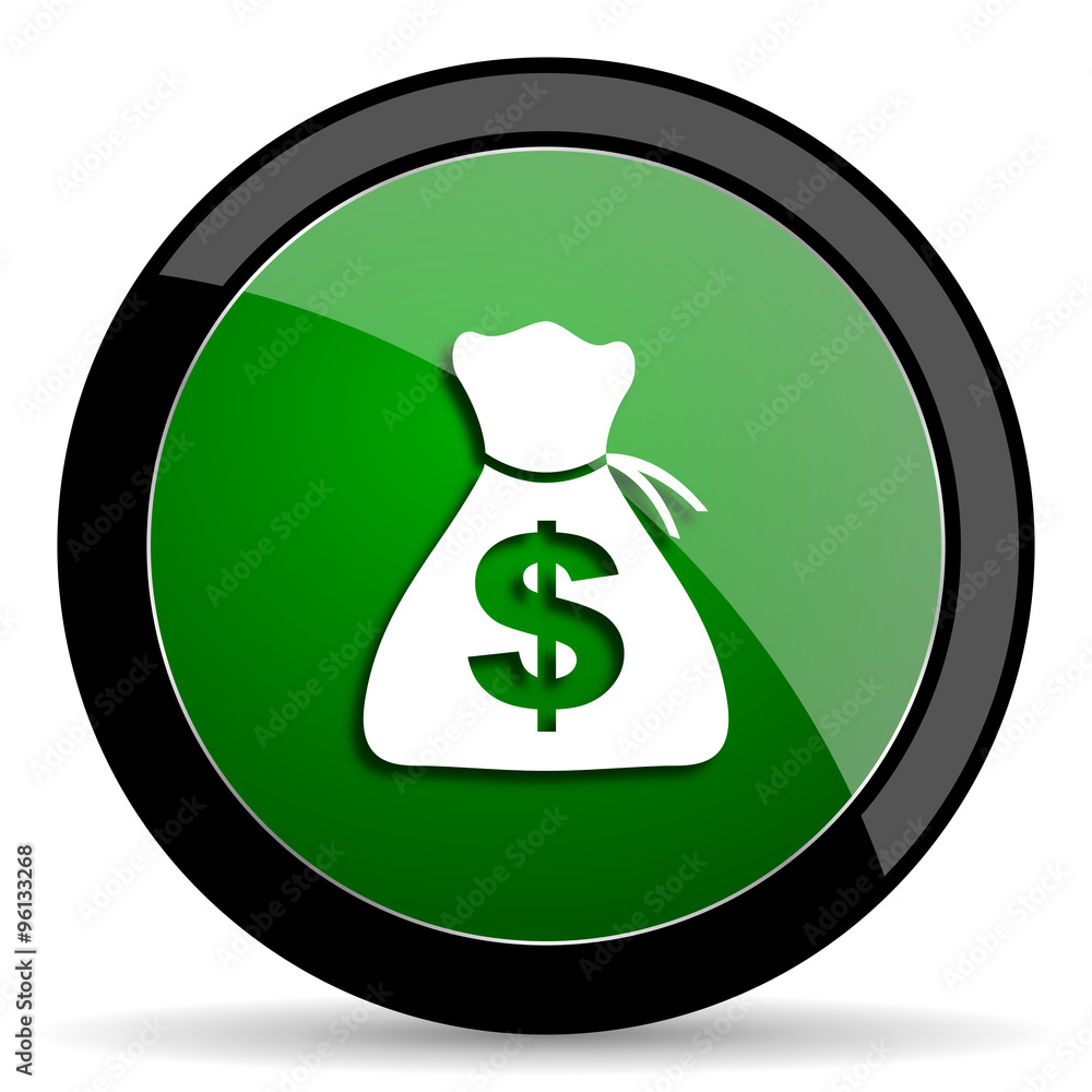 Poster money green web glossy icon with shadow on white background
