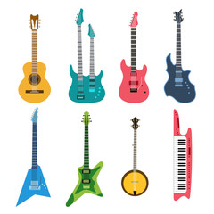 Acoustic and electric guitars vector set