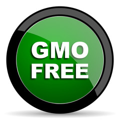 gmo free green web glossy icon with shadow on white background