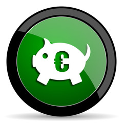 piggy bank green web glossy icon with shadow on white background