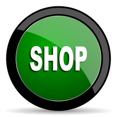 shop green web glossy icon with shadow on white background