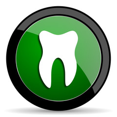 tooth green web glossy icon with shadow on white background