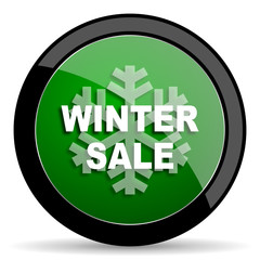 winter sale green web glossy icon with shadow on white background