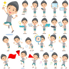 Border T-shirt shorts knit cap man 2