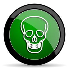 skull green web glossy icon with shadow on white background