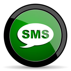 sms green web glossy icon with shadow on white background