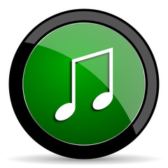 music green web glossy icon with shadow on white background