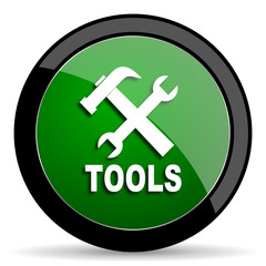 tools green web glossy icon with shadow on white background