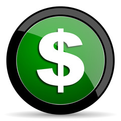 dollar green web glossy icon with shadow on white background