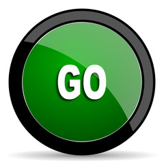 go green web glossy icon with shadow on white background