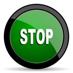 stop green web glossy icon with shadow on white background
