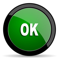ok green web glossy icon with shadow on white background