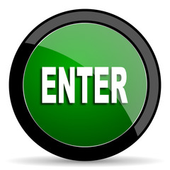 enter green web glossy icon with shadow on white background