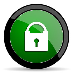 padlock green web glossy icon with shadow on white background