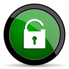 padlock green web glossy icon with shadow on white background