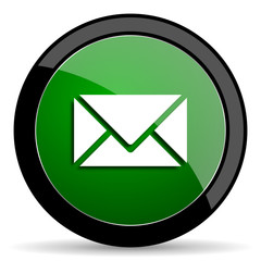 email green web glossy icon with shadow on white background