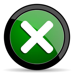 cancel green web glossy icon with shadow on white background