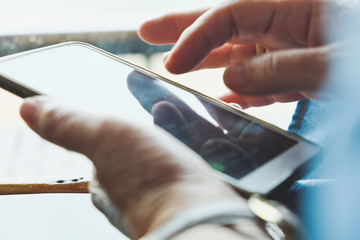 Close up of older woman checking her phone background