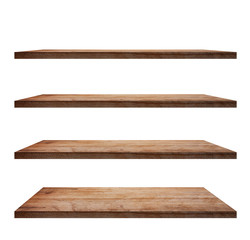 Obraz premium collection of wooden shelves on an isolated white background