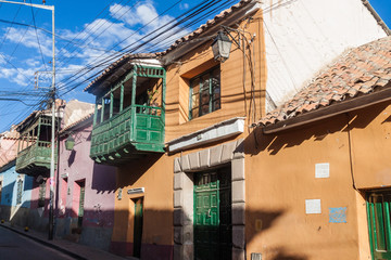 View of traditional houses in a historic center of Potosi, Bolivia.
