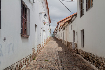 Fototapeta na wymiar White colonial houses in Sucre, capital of Bolivia.