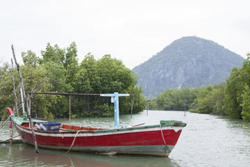 fishing boat in river , Thailand