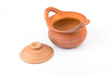 Clay pots are open on white background