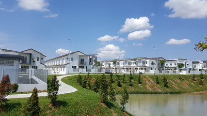 Fototapeta na wymiar Housing estate with nice blue sky background