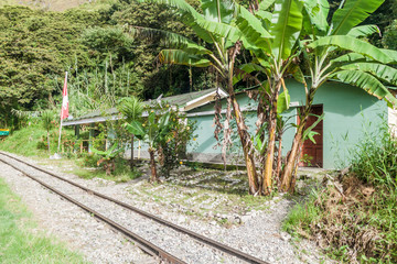 Railway track in Urubamba river valley near Aguas Calientes village, Peru