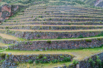 Inca agricultural terraces in Pisac, Sacred Valley, Peru