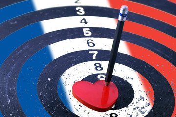 Pencil and Heart to target and flag of france for 