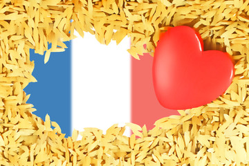 Red Heart with paddy background and flag of france for "Pray for Paris" concept