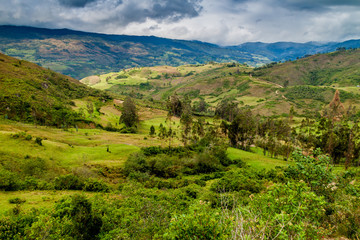 Fototapeta na wymiar Countryside in cloud forest mountains around Leymebamba, northern Peru.