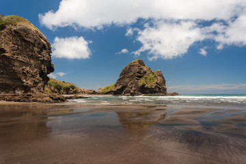 Piha beach in New Zealand at low tide
