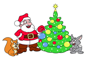 Santa decorating Christmas tree 3