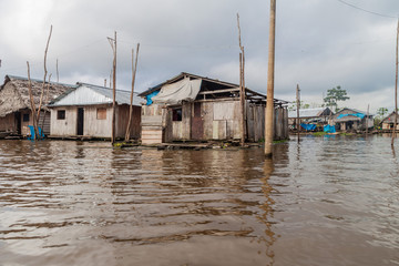 Fototapeta na wymiar View of floating shantytown in Belen neigbohood of Iquitos, Peru.