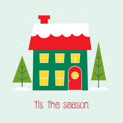 Obraz na płótnie Canvas christmas design with house on winter and christmas tree