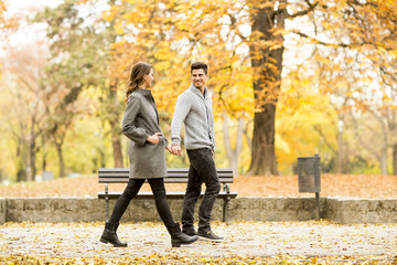 Loving couple in the autumn park