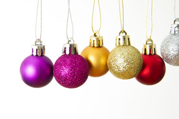 Christmas balls closeup isolated on a white background