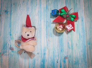 Christmas background and bear toy