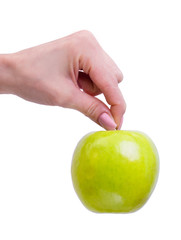 Woman's hand with an apple isolated on white background