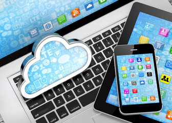 laptop, tablet pc, smart phone and cloud