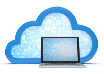 3d cloud symbol and laptop