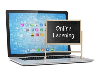  Laptop with chalkboard, online education concept