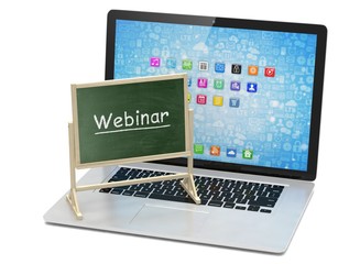 Laptop with chalkboard, webinar, online education concept
