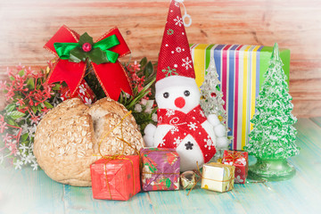 Cheerful Christmas snowman on  background.
