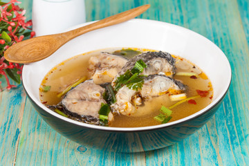 Thai food name is Fish Tomyam ,Sneck head fish on