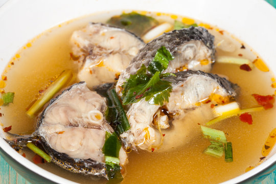 Thai food name is Fish Tomyam ,Sneck head fish on