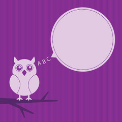 Cartoon owl sitting on a branch with speech bubble