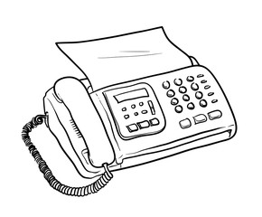Fax Machine Vector, a hand drawn vector illustration of a fax machine with a sheet of paper.